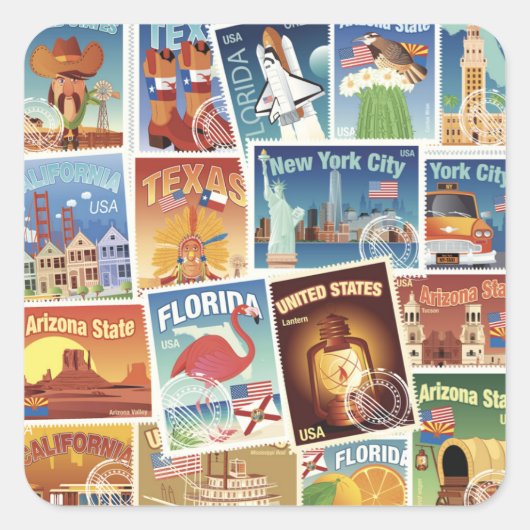 Amerikaanse postzegels vierkante sticker (Voorkant)