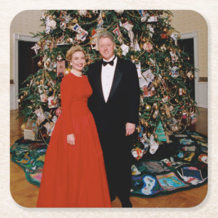 Amerikaanse president Bill Clinton Kerstkaart Kartonnen Onderzetters