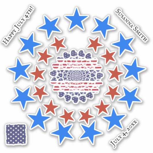 Amerikaanse Psychedelische Patriottische Harten Ti Sticker (Voorkant)