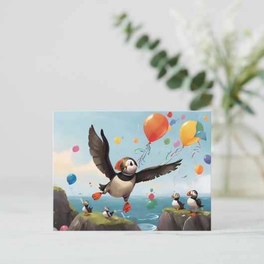 Amerikaanse puffins klif waterballonnen briefkaart (Staand voorkant)
