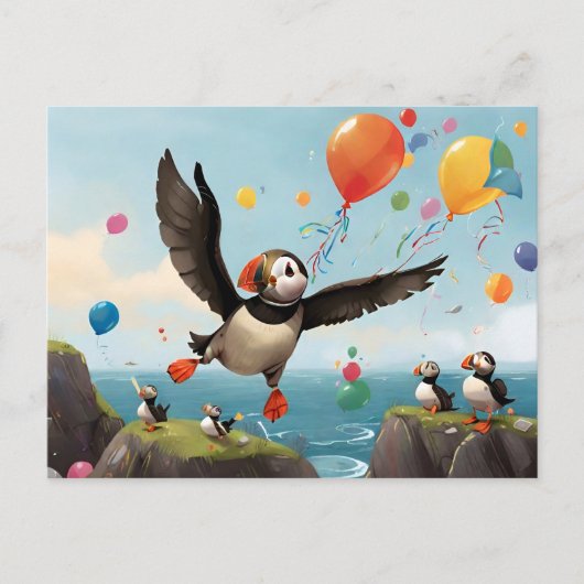 Amerikaanse puffins klif waterballonnen briefkaart (Voorkant)