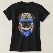 Amerikaanse Pug Dog met Bandana Cool Patriot T-shirt (Design voorkant)