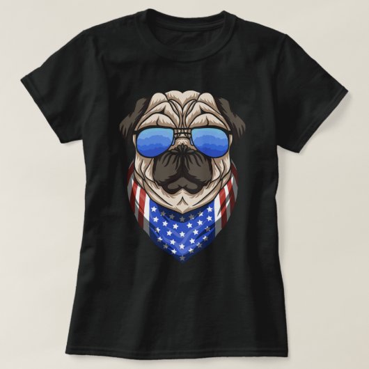 Amerikaanse Pug Dog met Bandana Cool Patriot T-shirt (Design voorkant)