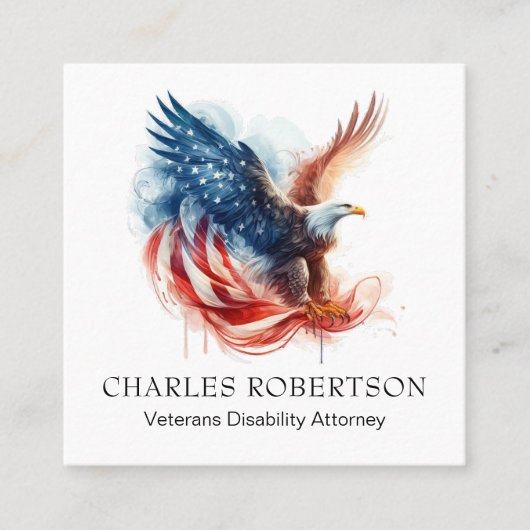 *~* Amerikaanse QR. Vlag Kale Adelaar AP16 Vierkante Visitekaartje (Voorkant)
