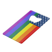 Amerikaanse Rainbow Pride Creditkaart Flessenopener (Voorkant Gekanteld)