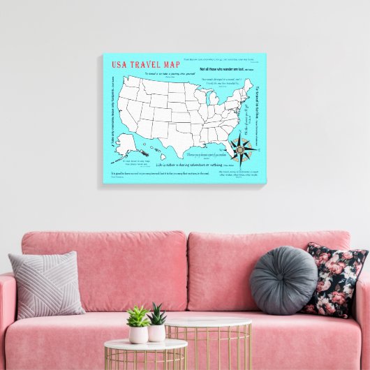 Amerikaanse reiskaart canvas afdruk (Insitu (Woonkamer))