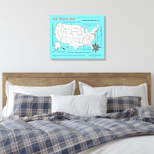 Amerikaanse reiskaart canvas afdruk (Insitu (Slaapkamer))