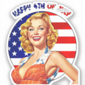 Amerikaanse Retro Pin-Up Girl Art Sticker (Voorkant)