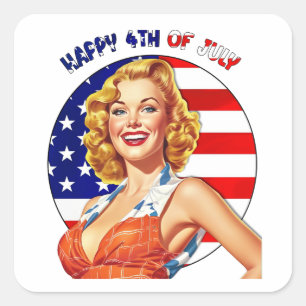 Amerikaanse Retro Pin-Up Girl Art Vierkante Sticker