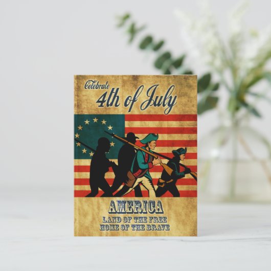 Amerikaanse Revolutie Soldaat Marching Flag Briefkaart (Staand voorkant)