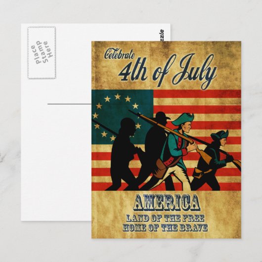 Amerikaanse Revolutie Soldaat Marching Flag Briefkaart (Voorkant / Achterkant)