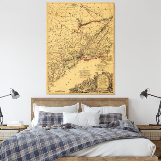 Amerikaanse Revolutionaire Oorlogskaart van J.B El Canvas Afdruk (Insitu (Slaapkamer))