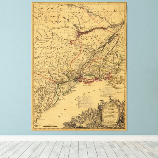 Amerikaanse Revolutionaire Oorlogskaart van J.B El Canvas Afdruk (Insitu (Houten vloer))