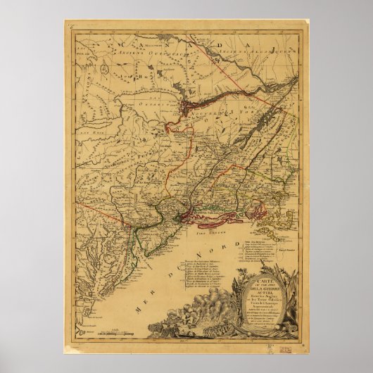 Amerikaanse Revolutionaire Oorlogskaart van J.B El Poster (Voorkant)