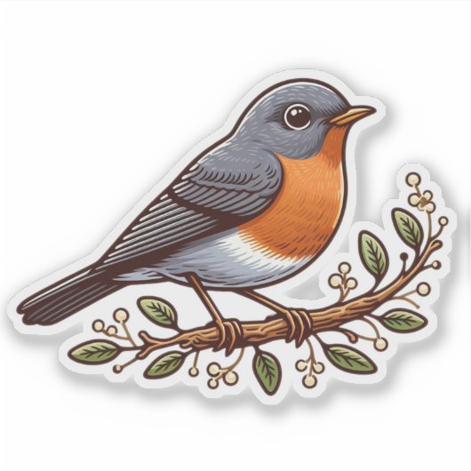 Amerikaanse Robin bird Custom-Cut Vinyl Sticker (Voorkant)