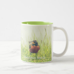 Amerikaanse Robin Bird Green Natuur Tweekleurige Koffiemok