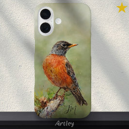 Amerikaanse Robin Bird Schilderij Custom Name iPhone 16 Hoesje
