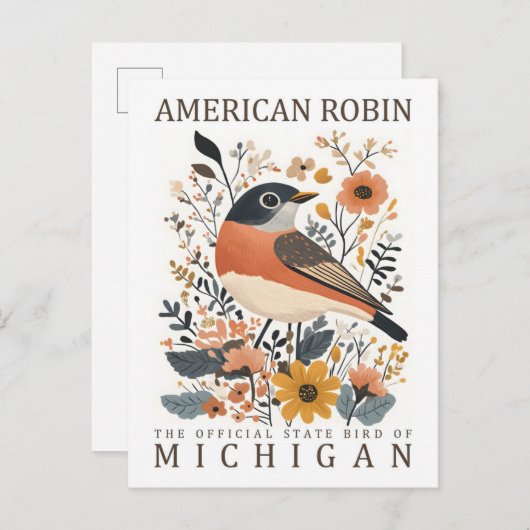 Amerikaanse Robin Bird van Michigan Verenigde Stat Briefkaart (Voorkant / Achterkant)