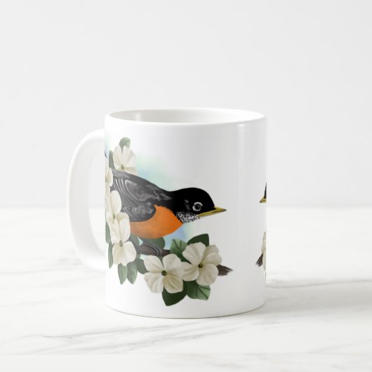 Amerikaanse Robin en Dogwood Flower Mok (Voorkant links)