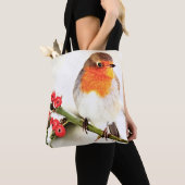 Amerikaanse Robin in de wintersneeuw Tote Bag (Dichtbij)
