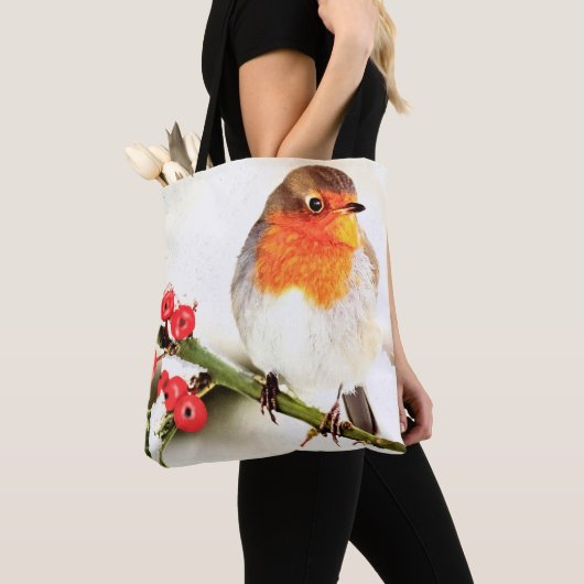 Amerikaanse Robin in de wintersneeuw Tote Bag (Dichtbij)