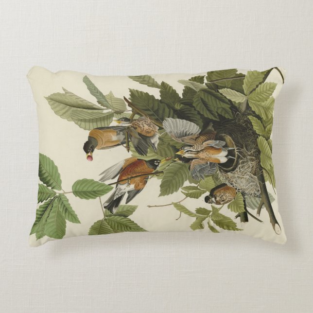 Amerikaanse Robin van Audubon's Birds of America Accent Kussen (Voorkant)