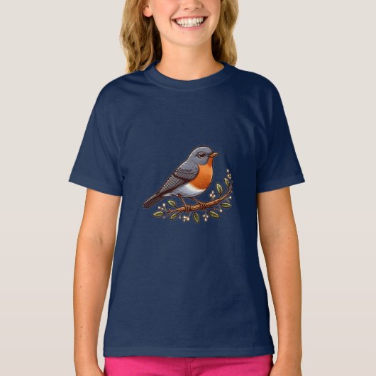 Amerikaanse Robin vogel Kinder Basic T-Shirt (Voorkant)