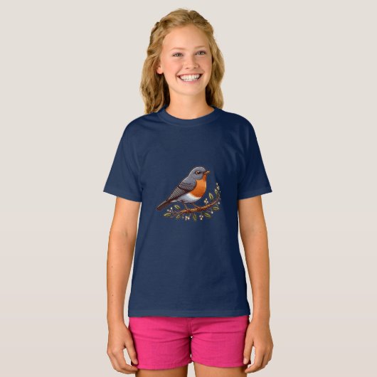 Amerikaanse Robin vogel Kinder Basic T-Shirt (Voorkant volledig)