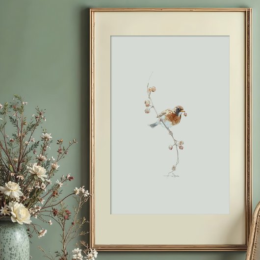 Amerikaanse Robin Waterverf kunst met bessen Poster