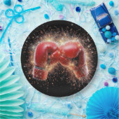 Amerikaanse Rode Bokshandschoenen in vuurwerk Papieren Bordje (Feest)