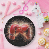 Amerikaanse Rode Bokshandschoenen in vuurwerk Papieren Bordje (Feest)