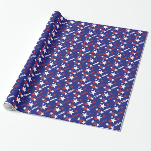 Amerikaanse rode en witte sterren op blauw cadeaupapier