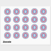 Amerikaanse rode, witte en blauwe sterren met mono ronde sticker (Vel)