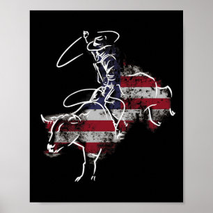 Amerikaanse Rodeo Stierrijden Retro Grunge Usa Vin Poster