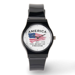Amerikaanse Rood Wit Blauwe Strepen Sterren Vlag P Horloge