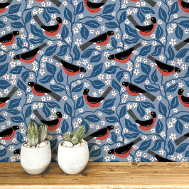Amerikaanse Roodborst Appelbloesem Vogel Bloem Behang