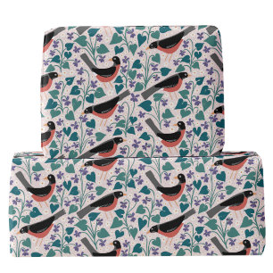 Amerikaanse Roodborst Violet Anemoon Vogel Bloem Cadeaupapier