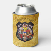 Amerikaanse route 66 motorfiets- en goudtextuur blikjeskoeler (Blikje Voorkant)