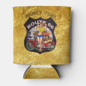 Amerikaanse route 66 motorfiets- en goudtextuur blikjeskoeler (Voorkant)