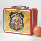 Amerikaanse route 66 motorfiets met een gouden tex (In situ)