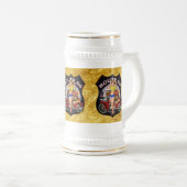 Amerikaanse route 66 motorfiets met een gouden tex bierpul (Voorkant rechts)