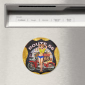 Amerikaanse route 66 motorfiets met een gouden tex magneet (Insitu (Vaatwasser))