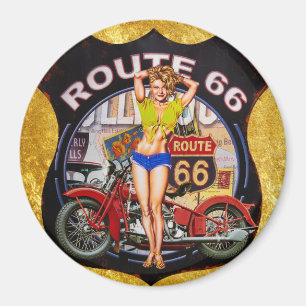 Amerikaanse route 66 motorfiets met een gouden tex magneet