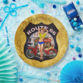 Amerikaanse route 66 motorfiets met een gouden tex papieren bordje (Feest)