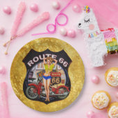 Amerikaanse route 66 motorfiets met een gouden tex papieren bordje (Feest)