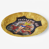 Amerikaanse route 66 motorfiets met een gouden tex papieren bordje (Gekanteld)