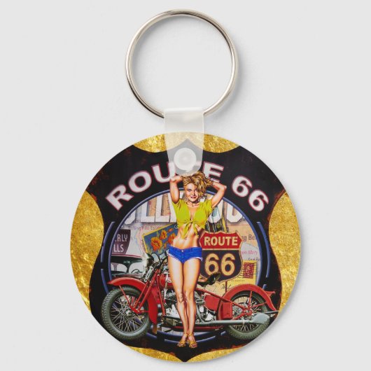 Amerikaanse route 66 motorfiets met een gouden tex sleutelhanger (Voorkant)