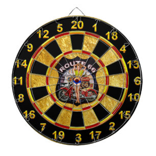 Amerikaanse route 66 motorfiets met gouden achterg dartbord