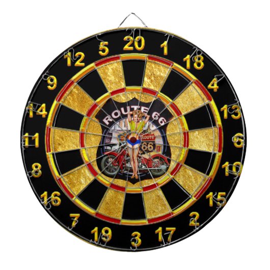 Amerikaanse route 66 motorfiets met gouden achterg dartbord (Voorkant)