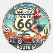 Amerikaanse Route 66 Ronde Sticker (Voorkant)